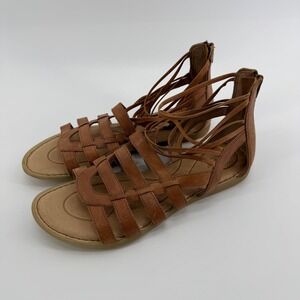 BORN Gladiator Sandals Women Brown Leather Lace Up Side Zip Flat Size 10M